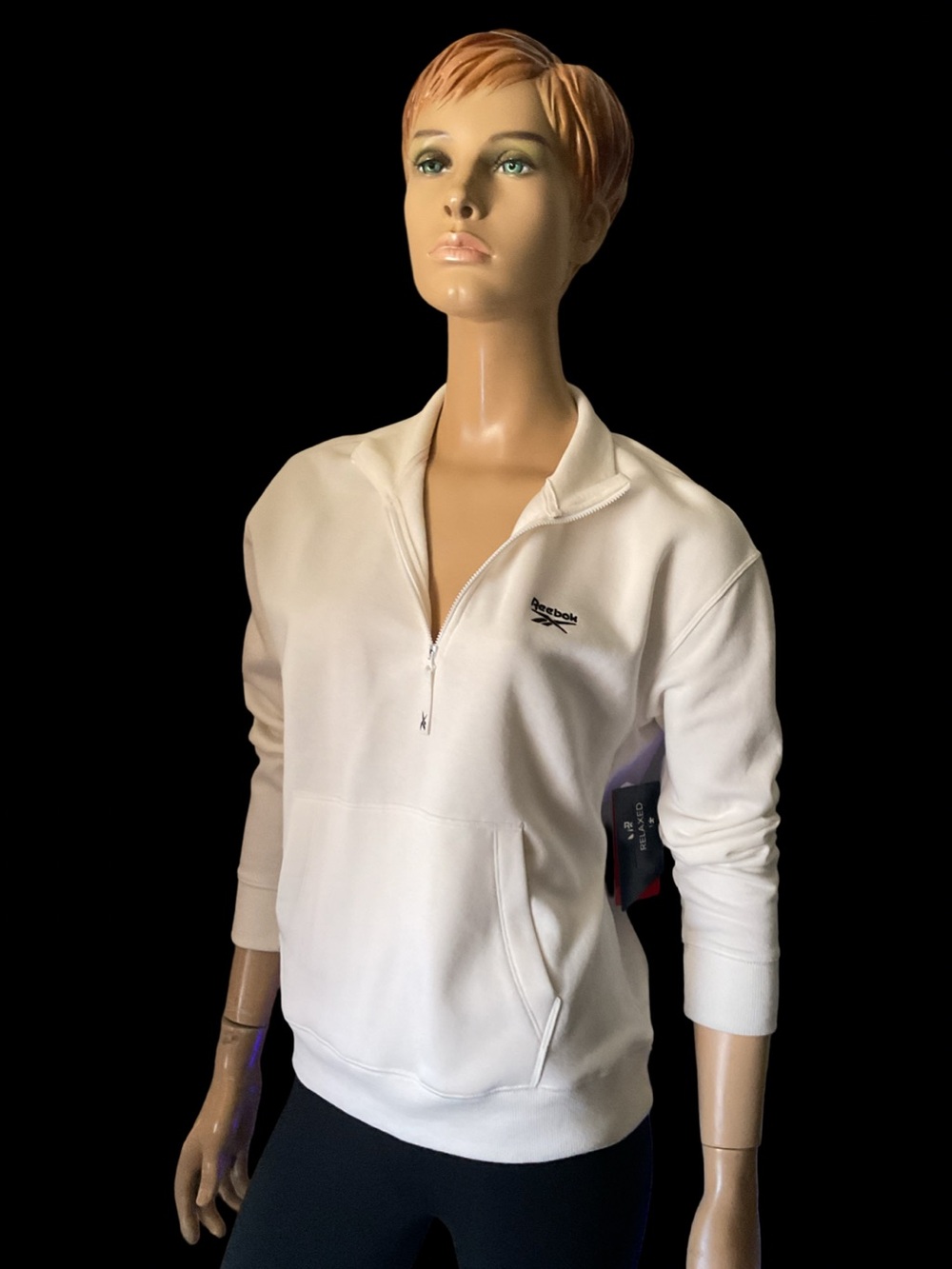 REEBOK VECTOR CHALK HALF ZIP LIGHTWEIGHT CREAM SWEATSHIRT SZ M